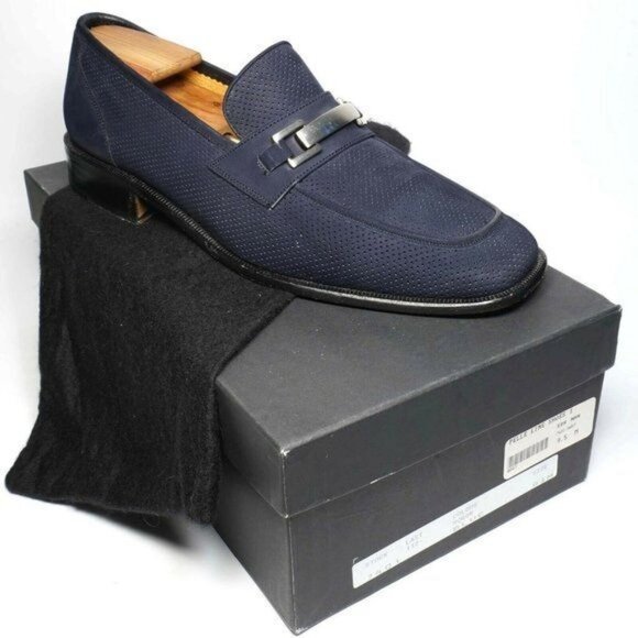 Pelle Line Other - European PELLE Line Blue Suede Bit Loafers Mens 9.5M Designer Dress Shoes Spain